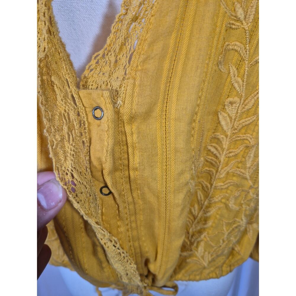Free People Follow Your Heart Embroidered Crop Top in Gold Medium - Picture 7 of 13